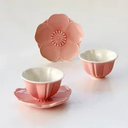 Cups Saucers Originality Pink Flower Ceramics Coffee Cup Suit Afternoon Tea Scented Black Teacup Women's
