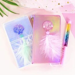 Set Ins Gifts Kawaii Feather Notebook /Colorful Sea Shell Girl's Secret Creative Diary Book With Colourful Pen