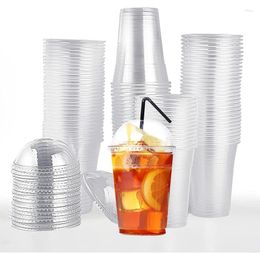 Disposable Cups Straws Clear Plastic With Slotted Lids Parfait For Ice Cream Coffee Drinks Fruit Party