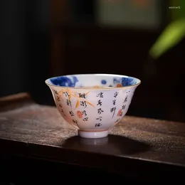 Teaware Sets Bamboo Kiln Blue And White Alum HY Egg-Shell Porcelain Master Cup Tea Hand Painted Goldfish Calligraphy Handmade