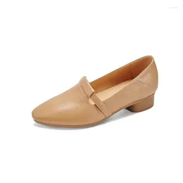 Casual Shoes Women Basic Soft Cowhide Daily Footwear On Thick Heel Slip Work Pumps Genuine Leather Simple Cosy Loafers