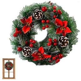 Decorative Flowers Christmas Wreath For Front Door Outdoor With Pine Cones Berries And Lighted