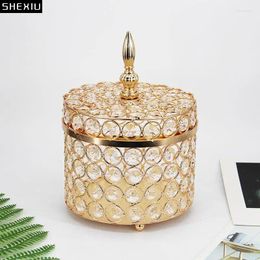 Storage Bottles European Crystal Diamond Decorative Jars And Lid Candy Pots Gold Plated Jewellery Box Dressing Table Glass Cosmetic Jar