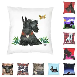 Pillow Scottish Terrier Watching A Butterfly Covers 40x40 Polyester Scottie Dog Throw Case For Sofa Square Pillowcase
