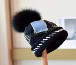 Women039s Hats Autumn Winter Real Fox Fur Pom Pom Beanie Warm Knitted Hat Outdoor Skiing Cap Lady Show Small Face Dome Caps5371960