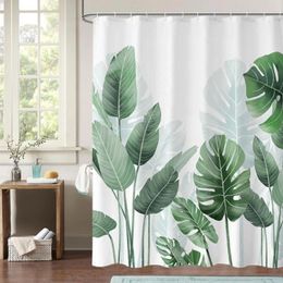 Shower Curtains Green Tropical Curtain For Bathroom Botanical Natural Floral Fabric Teal
