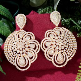 Stud Earrings Siscathy Dubai Luxury Gold Colour Drop For Women Fashion Full Cubic Zircon Hanging Earring Female Wedding Party Jewellery