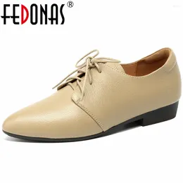 Casual Shoes FEDONAS Lace-Up Concise Women Pumps Spring Summer Genuine Leather Pointed Toe Mature Office Lady Working Woman Basic 2024