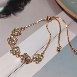 Link Bracelets Korean Fashion Zircon Flower Bracelet Women Exquisite Temperament Stainless Bangles Luxury Jewellery Accessories Gift