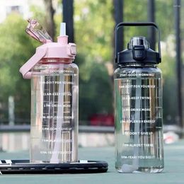 Water Bottles 2L Bottle With Straw For Outdoor Sports Large Capacity Time Marker Leakproof Cup Portable Plastic Travel Fitness Drinkware