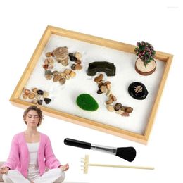 Tea Trays Zen Sand Garden For Desk Mini Tabletop Wooden Tray Japanese Style Home Decor Includes 3 Bags Desks