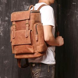 Backpack Macbook Laptop Leather For Men Male Soft Cow Skin Backpacks Travel Crazy Horse Fashionable Design