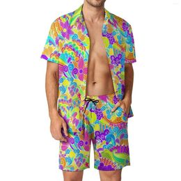 Men's Tracksuits Retro Flower Men Sets Hippie Design Print Fashion Casual Shirt Set Short-Sleeve Graphic Shorts Summer Beachwear Suit 2XL