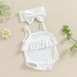 Clothing Sets Born Baby Girl Clothes Knit Ruffles Spaghetti Strap Romper Jumpsuit Bodysuit Overalls Summer Outfit