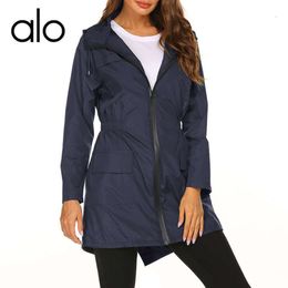 Desginer Als Yoga Aloe Jacket Top Shirt Clothe Short Woman Hoodie Autumn and Winter Womens New Outdoor Sprint Coat with Waist Wrapped Hooded Lightweight Raincoat for