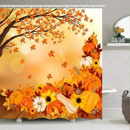 Shower Curtains Fall Maple Curtain Thanksgiving Harvest Pumpkin Orange Autumn Leaves Sunflowers Fabric Bathroom Decor Bath