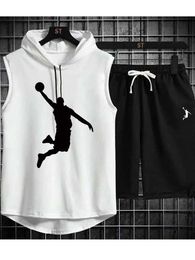 Men's Tracksuits New Summer Mens Muscle Hoodie Tank Top Sleeveless Fitness Sports Shirt High Quality Hip Hop Q2405010