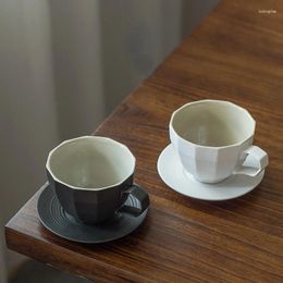 Cups Saucers White Japanese Coffee Cup Black Ceramic Handle Reusable Creative Fashion Taza Cafe Espresso Set OB50BD