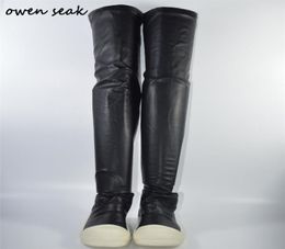 Owen Seak Women Scarpe sugli stivali alti ginocchini Allenatori di lusso allacciati invernali inverno marca casual zip flat di neve nere grandi dimensioni 2111043438927