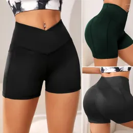 Women's Shorts Breathable Stretchy High Waist Compression Women Sports With Phone Pockets For Gym Exercise Yoga Tight