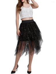 Skirts Tulle For Women Midi Long Fairy Skirt Tutu A-Line Mesh Layered High Elastic Waist Petticoat