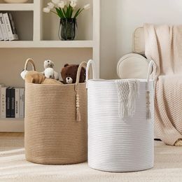 58L large laundry basket cotton rope washing machine durable dirty clothes storage basket blanket bedroom laundry box 240510