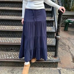 Skirts Y2K Vintage Summer Flowy Loose Pleated Skirt Fairycore Cottage Long Elegant Lady Women Low Waisted Maxi Streetwear
