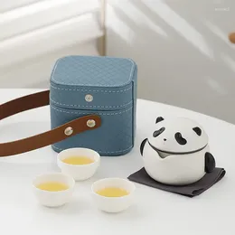 Teaware Sets Panda Ceramic Travel Tea Set Portable Kuaike Cup One Pot Three Cups Outdoor Camping