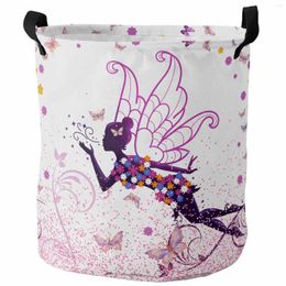 Laundry Bags Fairy Elf Sparkling Pink Butterfly Flower Foldable Dirty Basket Kid's Toy Organiser Waterproof Storage Baskets