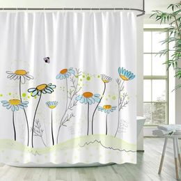 Shower Curtains Floral Blue Flowers Plant Abstract Art Modern Minimalist Polyester Fabric Kids Bathroom Curtain Decor With Hooks