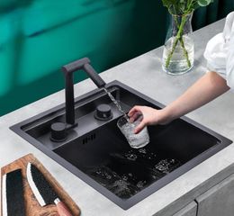 black Hidden Kitchen sinks Single bowl Bar Small Size Stainless Steel Balcony Concealed Sink5302367