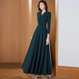 Casual Dresses Temperament Women Party Dress 2024 Spring Autumn High End V-Neck Korean Fashion Female Slim Long Maxi Vestidos Mujer 5XL