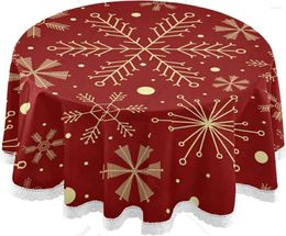 Table Cloth Christmas Snowflakes Round Tablecloth 60 Inch Lace Trim Washable Cover For Kitchen Dinning Tabletop Decor