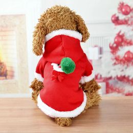 Dog Apparel Pet Cotton Cute Clothes Christmas Day Costume Hoodie Winter Bodysuit For And Cat Keep Warm Red