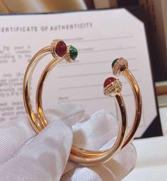 Brand Pure 925 Sterling Silver Jewellery Women Rotate Ball Cuff Bangle Wedding Rose Gold Natural Gemstone Malachite Chalcedony2333148