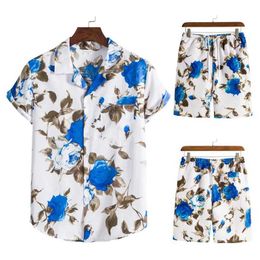 Men's Tracksuits Flower Shirt Men Sets 3D Luxury Print Fashion Shirts+Shorts Two Piece Hawaii Shirts European Suits Beach Outfit Male Q2405010