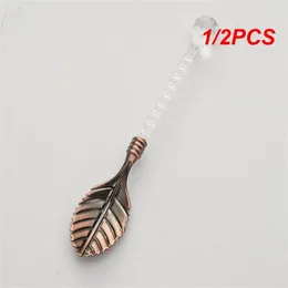 Coffee Scoops 1/2PCS Mixing Spoon Zinc Alloy Crystal Head Leaf Carved Leaves Dessert Table Decoration Cake