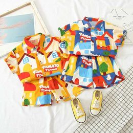 Clothing Sets Summer boy clothing set cartoon fashion house printed shirt+shorts childrens and girls beach holiday style baby sportswearL2405