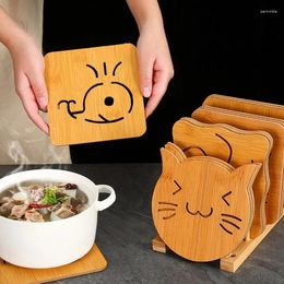 Table Mats Cartoon Hollow Wooden Kitchen Tableware Thickened Anti Scalding Heat Insulation Mat Meal Slip Bowl Plate