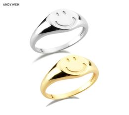 ANDYWEN 925 Sterling Silver Size Pure Happy Face Thick Rings Women Round Fine Jewelry Gift Luxury Face Jewellry 2109249557601