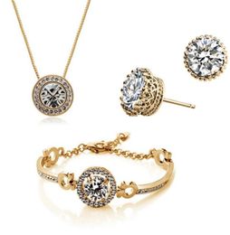 18K Gold Plated Austrian Crystal Necklace Bracelet Earrings Jewelry Set for Women Ladies Female Wedding Jewelry 3pcsSet 241 T21671426