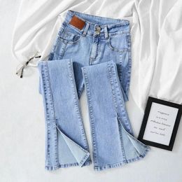 Women's Jeans Streetwear Elastic Denim Flare Pants Women High Waist Vintage Split Korean Bell Bottom Spring Fall Full-Length