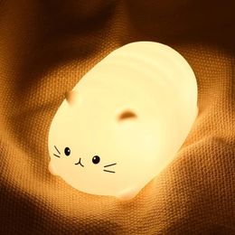 Soft Cat Led Night Light Rechargeable Eye Protection Bedroom Bedside Silicone Lamp For Children Kids Kitten Baby Gift 240507