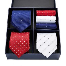 Neck Tie Set Brand Fashion Silk Holiday Gift Box Tie Pocket Squares Set Necktie Dot Dark Grey Man Wedding Accessories April Fools Day