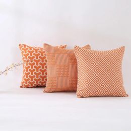 Pillow 45x45cm Orange Diamond-shaped Sofa Throw Case Luxury Jacquard Cover Square Lumbar Pillowcase Bedroom Decoration