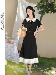 Skirts ALXNAN High Waist Black A-line Women's Skirt 2024 Summer Fashion Patchwork Elegant Midi Female Clothing L35603BQ