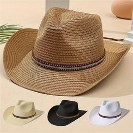 Berets 1pc Rhinestone Decorative Boho Cowgirl Hat Straw Cowboy StylishBreathable Wide Brim Jazz Hats For Women