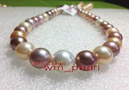 Fine Pearl Jewelry 18quot1214mm REAL south sea Multicolor perfect round pearl necklace 14K gold3903276
