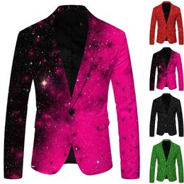 Men's Suits 3D Sequin Suit Printed Pocket Lapel Button Up Style Two Men Blazers