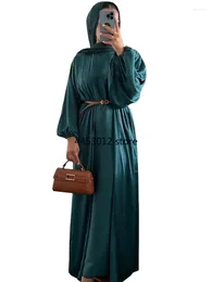 Ethnic Clothing Eid Muslim Jalabiya Dress For Women Satin Abaya 2 Piece Set Ramadan Long Dresses Abayas Woman Belt Robe Caftan Vestidos